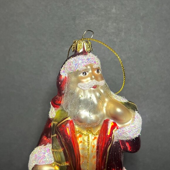 Vintage Large Hand Painted Glitter Blown Glass Santa Claus Christmas Ornament 6" - Picture 2 of 6